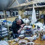 Richard Heeley at work in his pottery in Shropshire Feb 2018